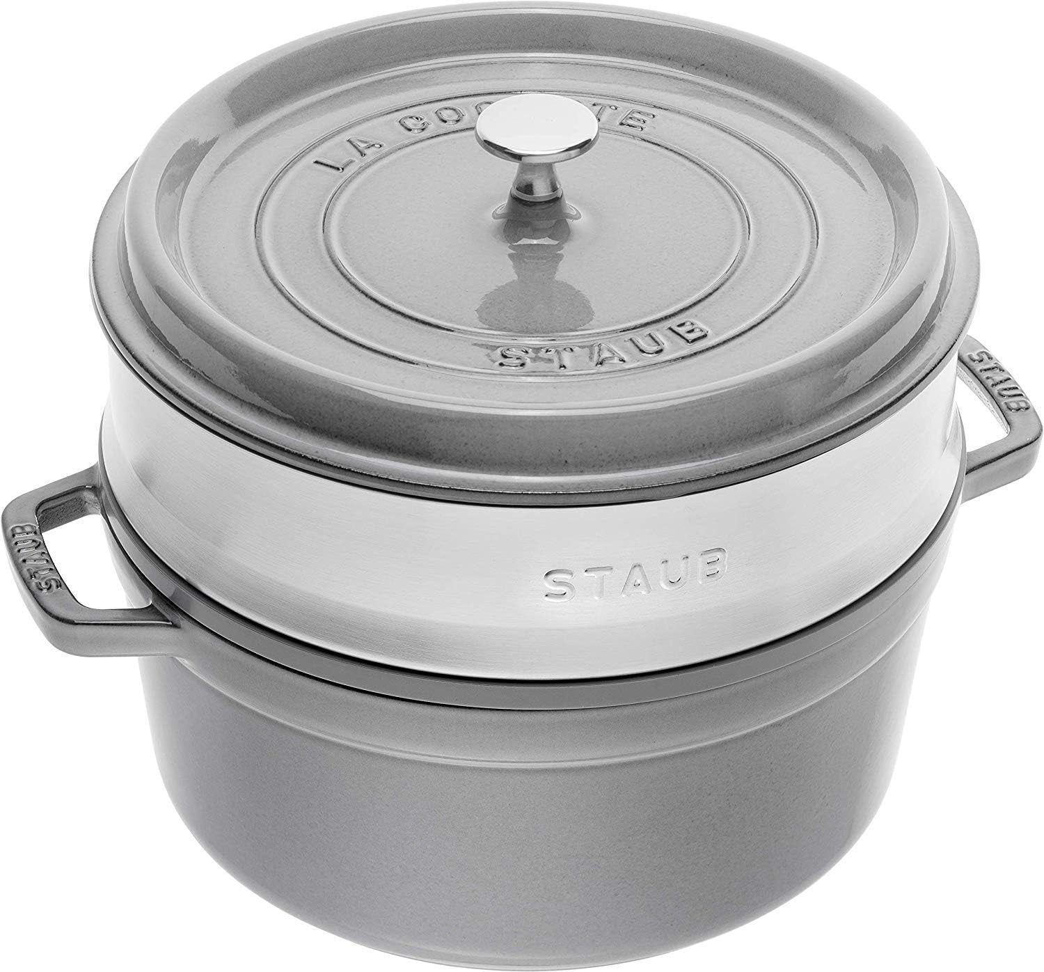 STAUB Gusseisen Bräter/Cocotte, Mit Dämpfeinsatz Aus Edelstahl, Rund 26 Cm, 5,2 L, Aromaregen Funktion Für Optimale Befeuchtung, Für Alle Herdarten Inkl. Induktion & Backofen, Kirschrot, Rot Forms a plechy na pečení Naty Shop Graphitgrau