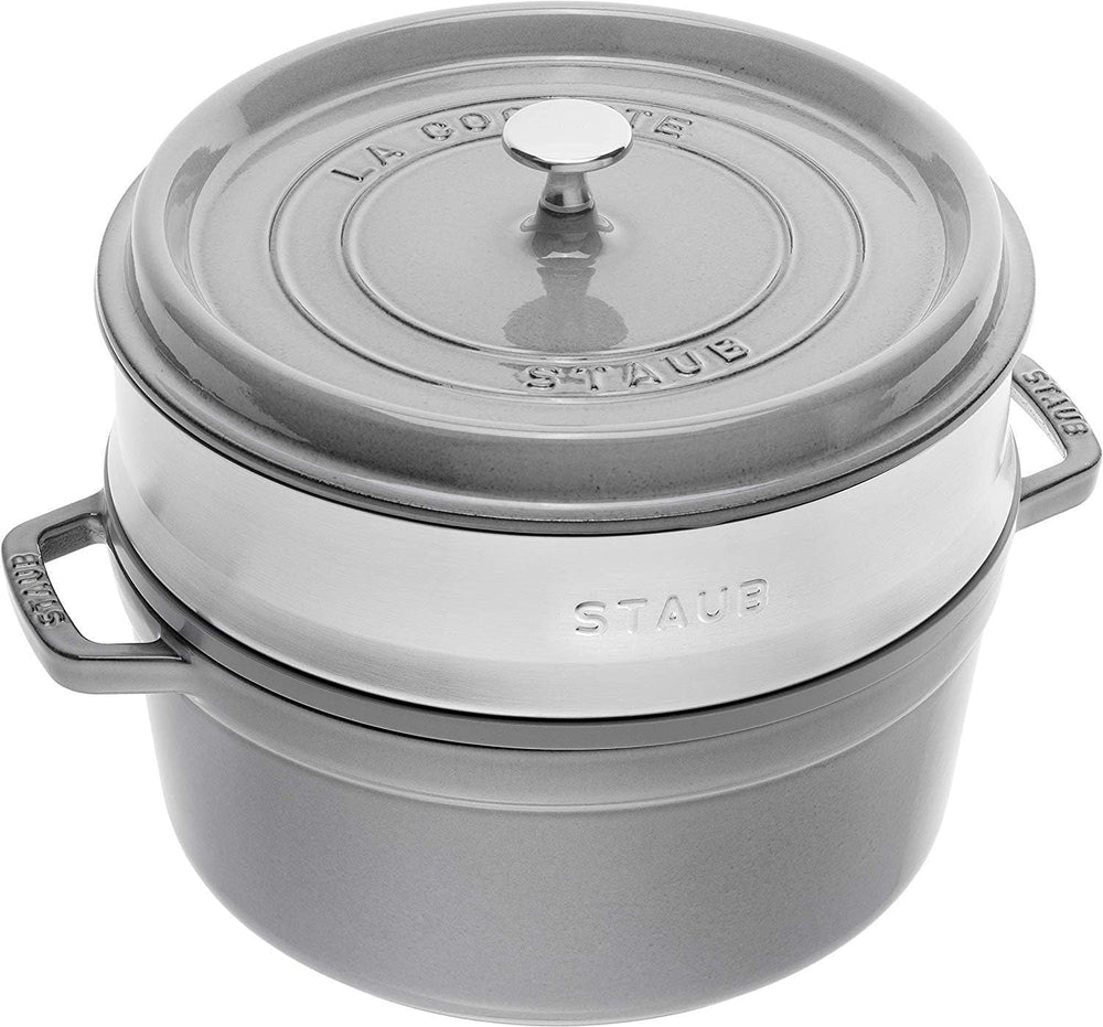 STAUB Gusseisen Bräter/Cocotte, Mit Dämpfeinsatz Aus Edelstahl, Rund 26 Cm, 5,2 L, Aromaregen Funktion Für Optimale Befeuchtung, Für Alle Herdarten Inkl. Induktion & Backofen, Kirschrot, Rot Forms a plechy na pečení Naty Shop Graphitgrau
