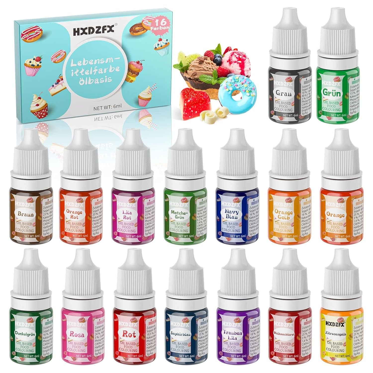Colorant alimentar cu gel - HXDZFX Set de 22 de culori colorant alimentar cu gel foarte concentrat, potrivit pentru decorarea torturilor, macaroane, gogoși, fudge, glazură, înghețată, colorare cu săpun, colorare cu aerograf
