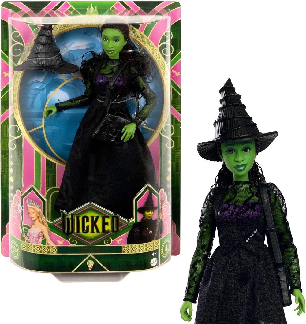 Módní panenka Mattel Wicked Elphaba a doplňky se zelenou pletí, černými vlasy zapletenými do copu, různými možnými pozicemi a prodloužitelným vzhledem plesových šatů, HXT62, [vícebarevné] Výchozí název Naty Shop Dolls