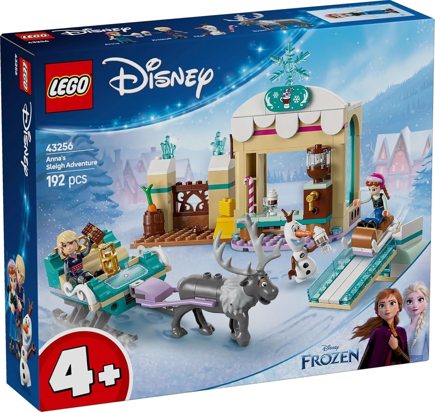 LEGO Ç€ Disney Frozen Dobrodružství na saních Anně, Stavebnice a fantasy sada, Čokoládový stojan s mini panenkami Annou, Kristoffem, Olafem a Svenem, Hračka princezna pro dívky od 4 let 43256 Stavebnice Besuche den LEGO-Store