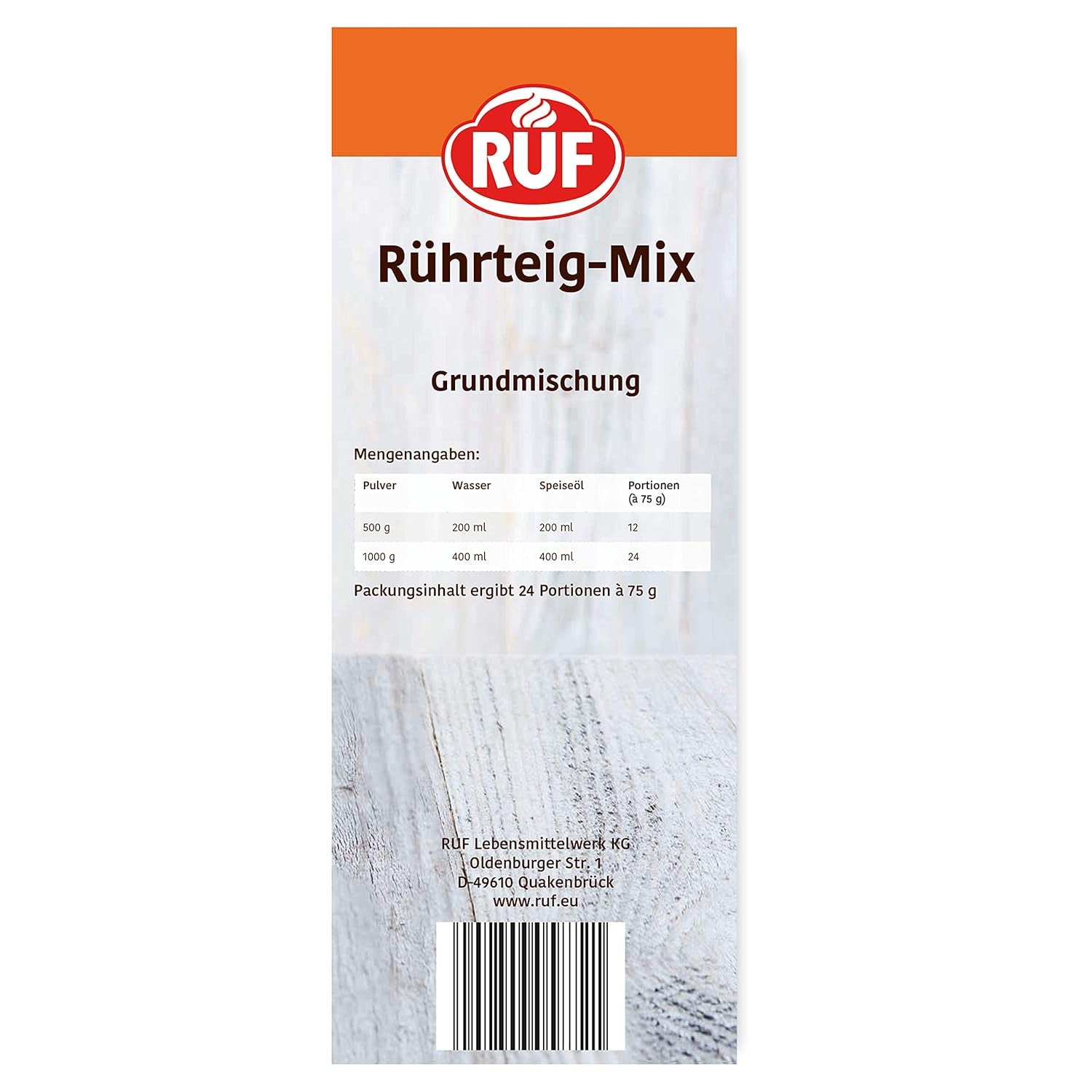RUF Rührkuchen Backmischung, Nur Wasser & Öl Zugeben, Rezeptur Für Blechkuchen, Kastenkuchen, Muffins, Gugelhupf Und Tortenböden, 1X1000G Směs na pečení a vaření Naty Shop