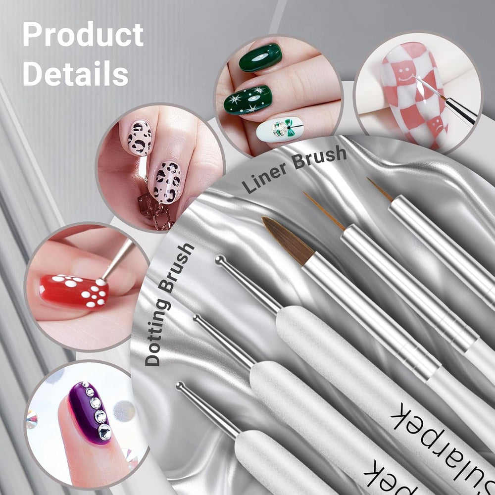 Sularpek 8 Stück Nagel Pinsel Set, Pinsel Für Gelnägel, Nageldesign Pinsel, Nail Art Dotting Tools, Nailart Pinsel Für Gel Acryl Nägel Nailart