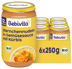 Jídla od 12 měsíců: Hvězdicové těstoviny v dýňové a zeleninové omáčce, 250 g, balení 6 ks (6 x 250 g)