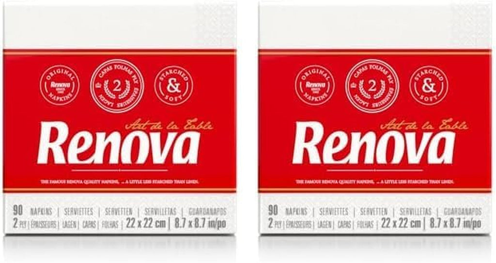 Șervețele din hârtie Renova, stil cocktail de masă alb - 90 de șervețele (pachet de 2)