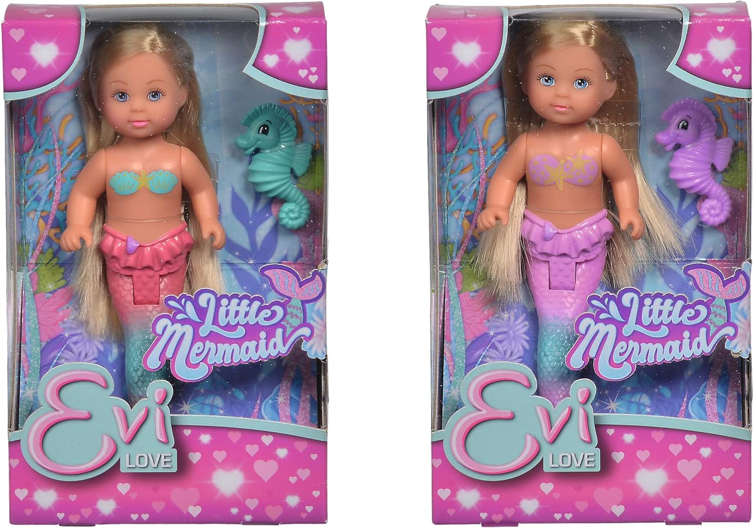 Simba 105733424 - Evi Love Mica Sirenă, asortat în 2 moduri, va fi livrat doar UN articol, Evi ca sirenă, aripioară caudală mobilă, cu căluț de mare, păpușă de modă de 12 cm, vârste 3+