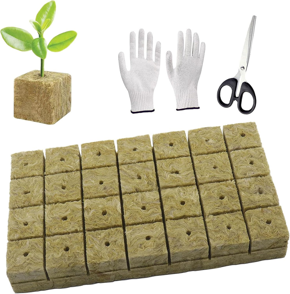 50 ks podložka na pěstování z minerální vlny, kostka z minerální vlny, izolace z minerální vlny, podložka na pěstování z minerální vlny s nůžkami a rukavicemi pro pěstování bez půdy, hydroponii a přesazování