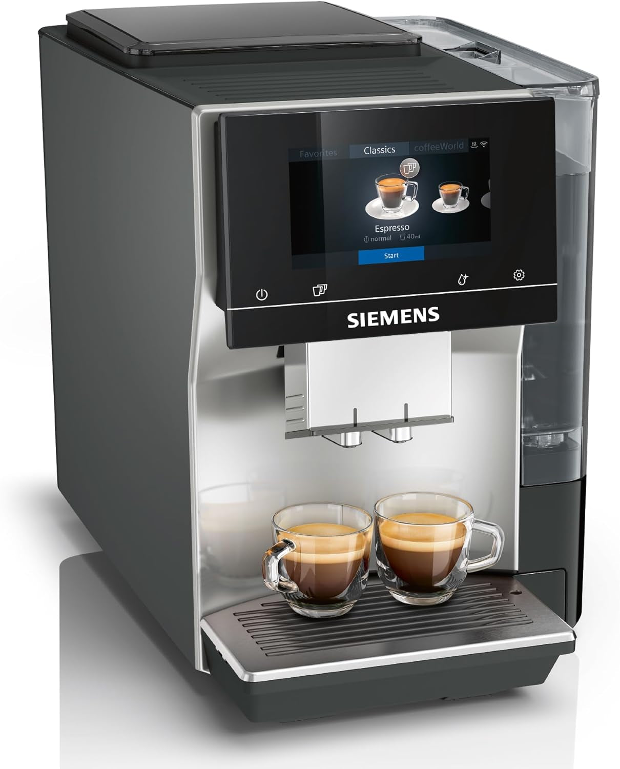 Espressor automat Siemens EQ700 classic TP715D01, control prin aplicație, preparare la rece, afișaj tactil intuitiv, până la 10 creații individuale de cafea ca favorite, curățare automată cu abur, 1500 W, gri-argintiu