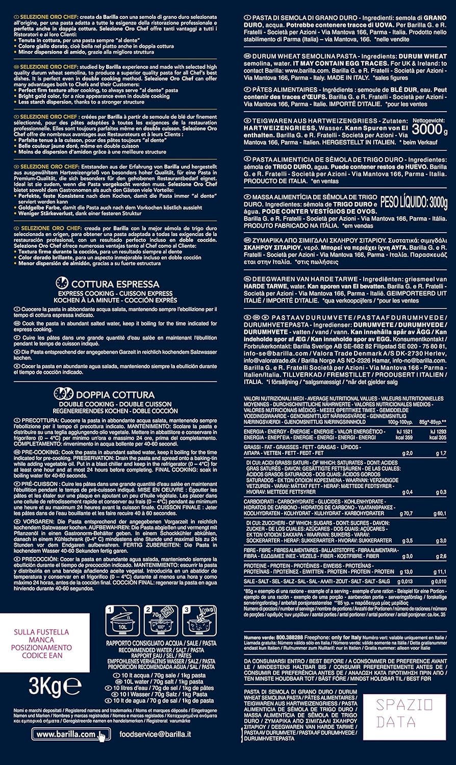 Barilla Selezione Oro Šéfkuchař špagety n. 5, balení po 4 (4 x 3 kg)