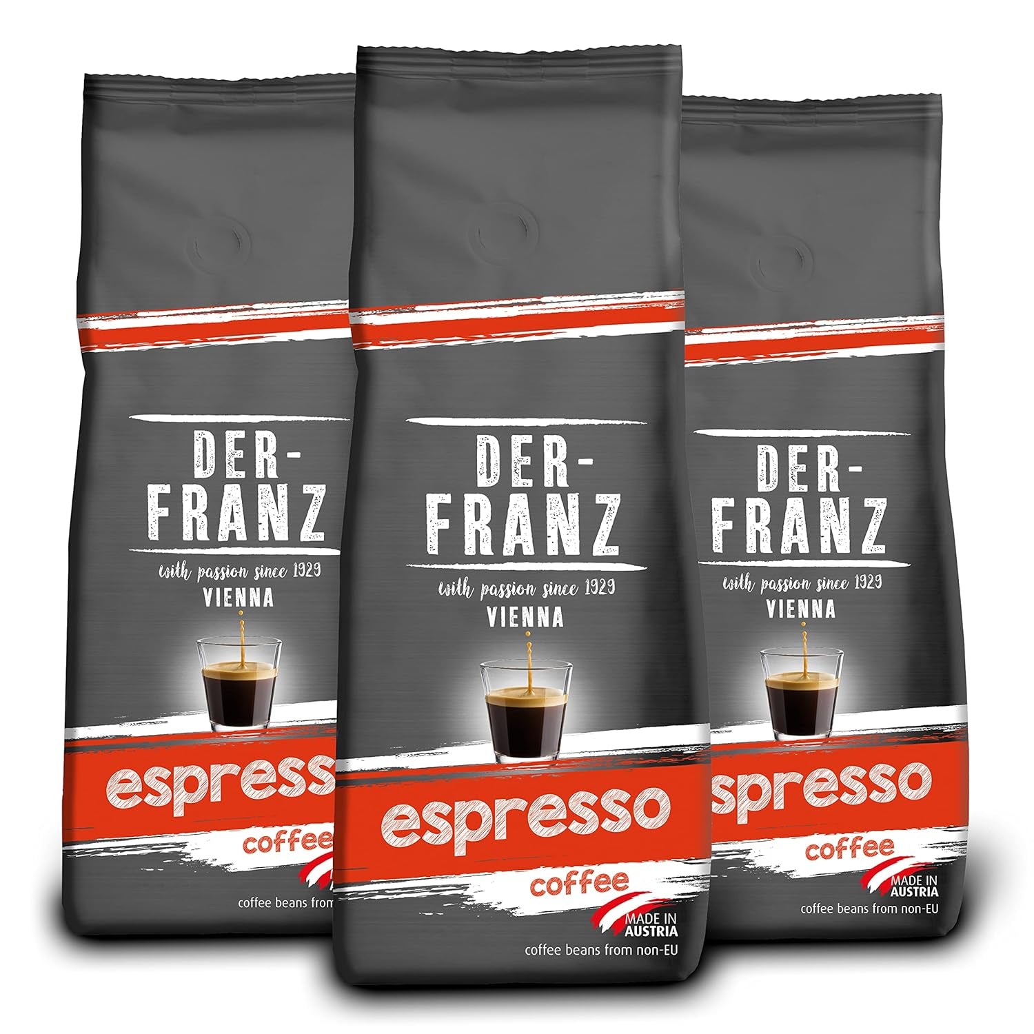 Der-Franz Espresso Kaffee, Intensität 5/5, Arabica und Robusta, ganze Bohne, 3 x 500 g