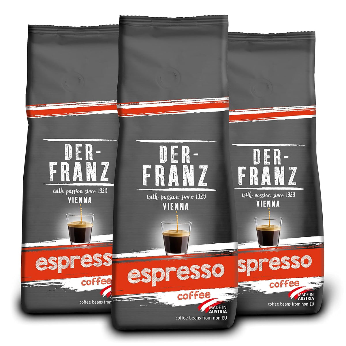 Der-Franz Espresso Kaffee, Intensität 5/5, Arabica und Robusta, ganze Bohne, 3 x 500 g