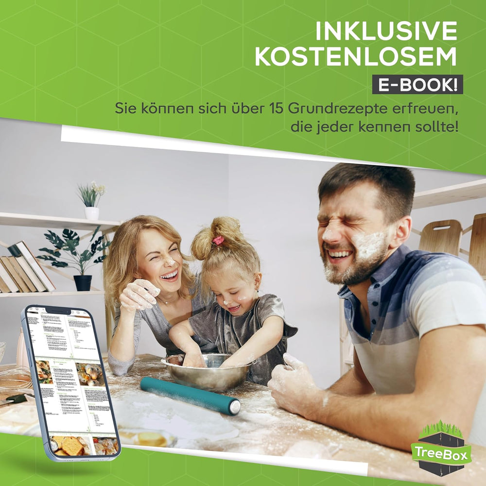 Nudelholz - Teigroller aus Silikon und Edelstahl - Modernes Nudelholz bez Griffe mit Antihaftwirkung, Fondant und Teig im Handumdrehen ausrollen, Backutensilien