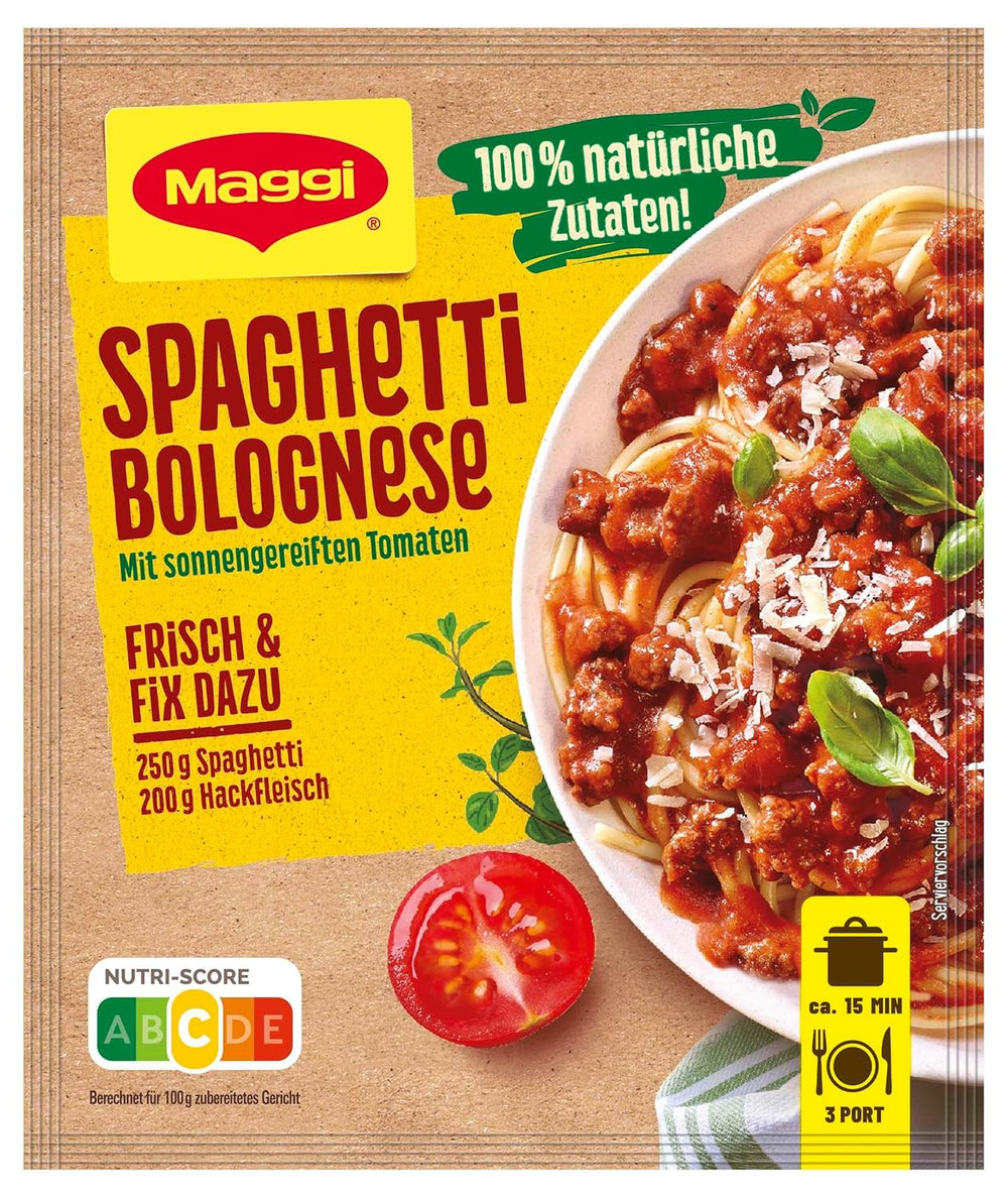 MAGGI Fix na špagety Bolognese, Würzmischung, 100% přírodní ingredience, pro 3 porce, 1 balení (1 x 36g balení)