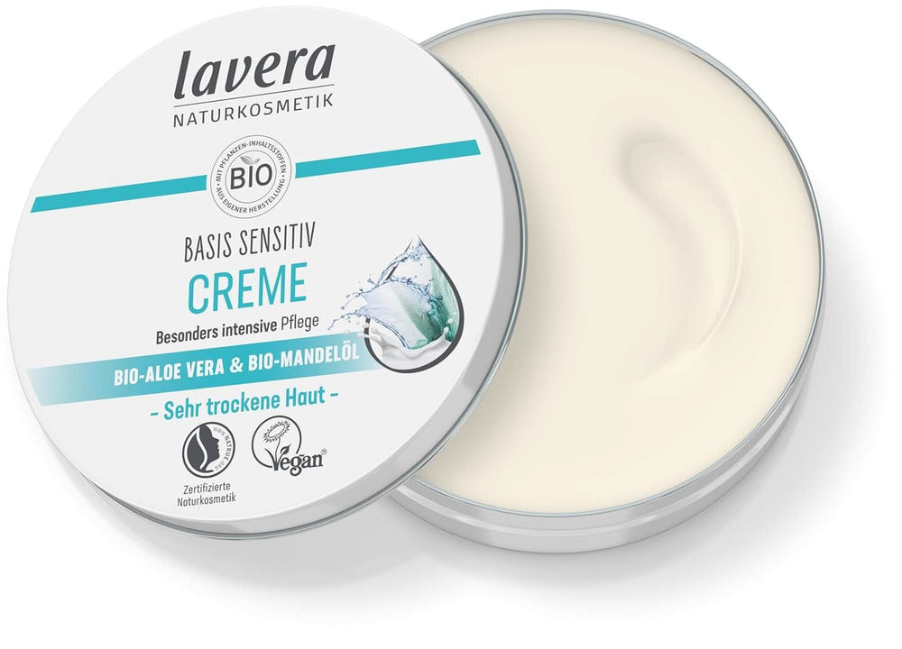 Lavera Basis Sensitiv, îngrijire intensivă pentru pielea uscată cu Aloe Vera si ulei de migdale, 150 ml Naty Shop