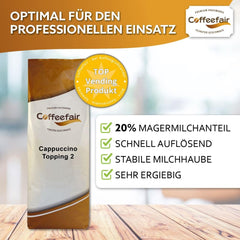 Coffeefair Cappuccino Topping 2 Instant-Milchpulver 10 x 1kg, Milchpulver für Kaffee- & Heißgetränkeautomaten, 20% Magermilchanteil, stabilizátor Milchschaum, ergiebig