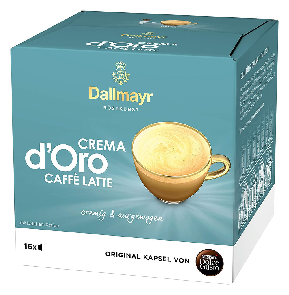 Dallmayr Crema d´Oro, XXL-Vorratsbox (3 x 30 Kapseln) & Dallmayr Crema d'Oro Caffè Latte (48 Kaffeekapseln, 48 Getränke, cremig & ausgewogen) 3er Pack (3 x 16 Kapseln)