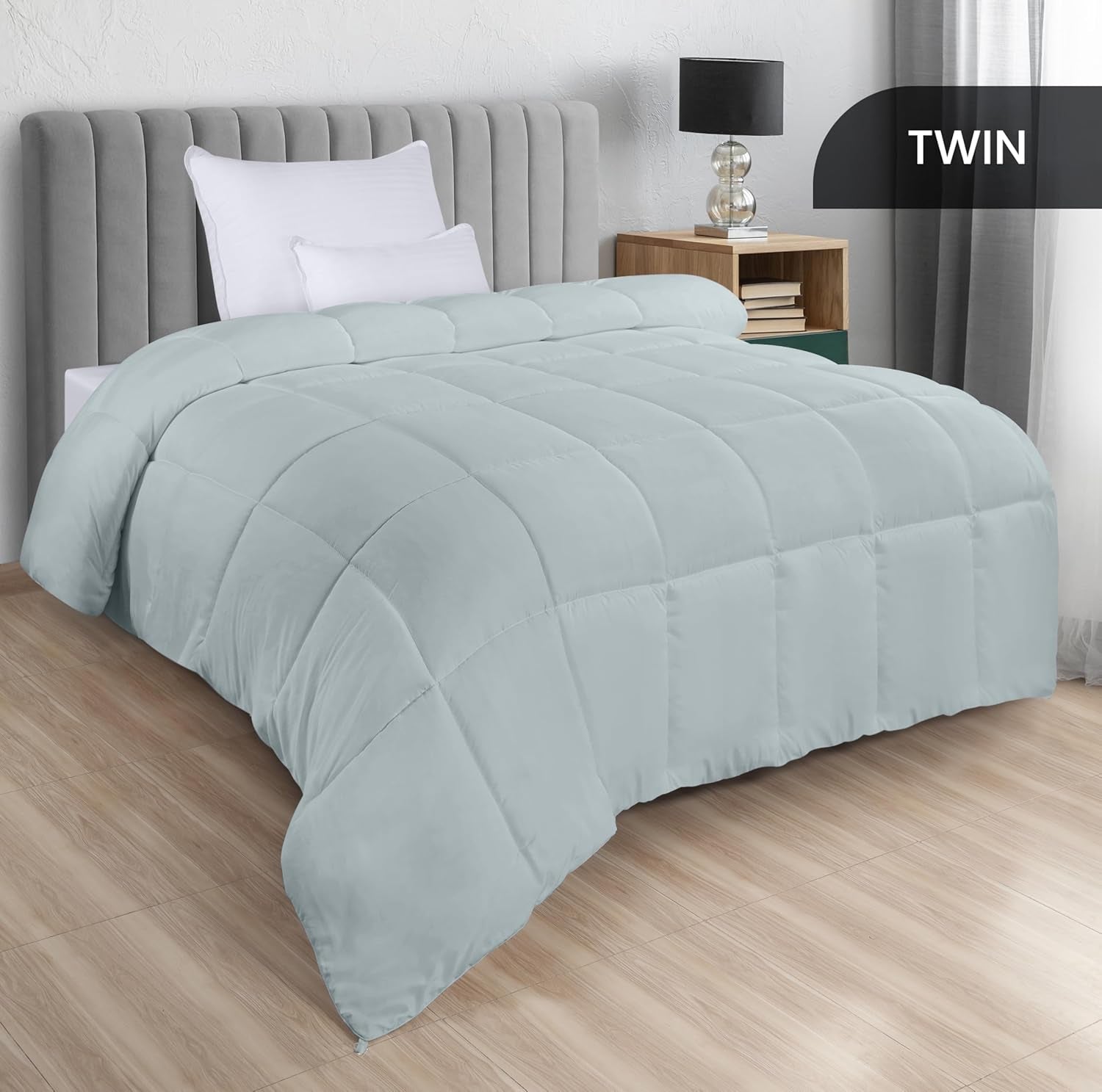 Plapumă Utopia Bedding pentru toate anotimpurile, 250 g/m², pluș, umplutură din fibre siliconizate, pat dublu, cusută în cutie (pat dublu, XL, gri deschis) Plapumi si pilote Naty Shop