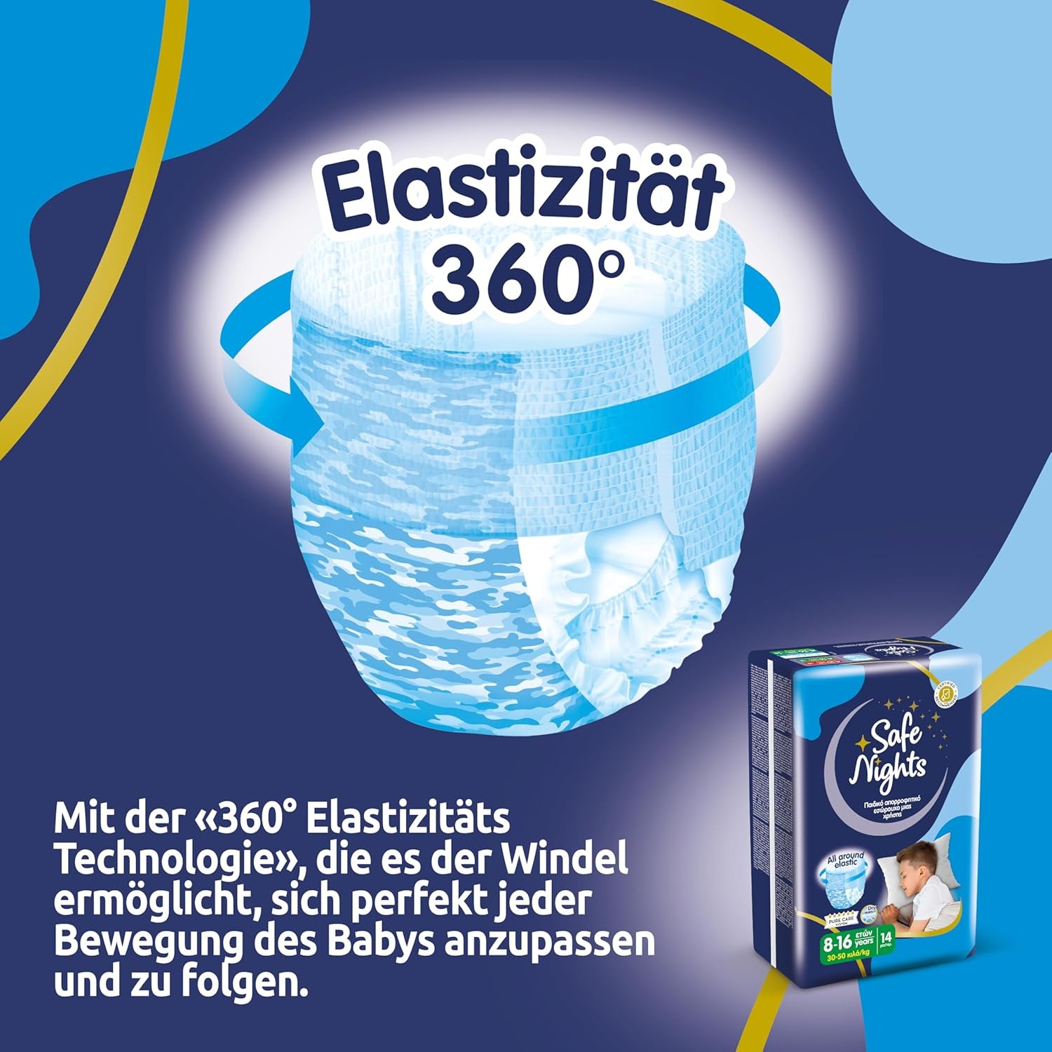 Safe Nights Boy, noční kalhoty pro věk 8-16 let (30-50 kg), 84 kusů