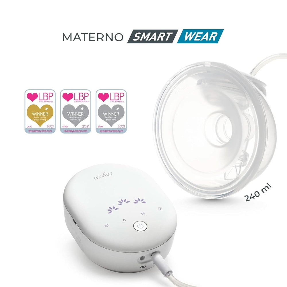 Nuvita Materno Smart Wear 1287W - Hands-free přenosná elektrická odsávačka mateřského mléka - 3fázová technologie, přizpůsobitelná, přenosná, k dispozici sada pro převod dvojité odsávačky mateřského mléka Příslušenství Jídlo a kojení Bebe Naty Shop