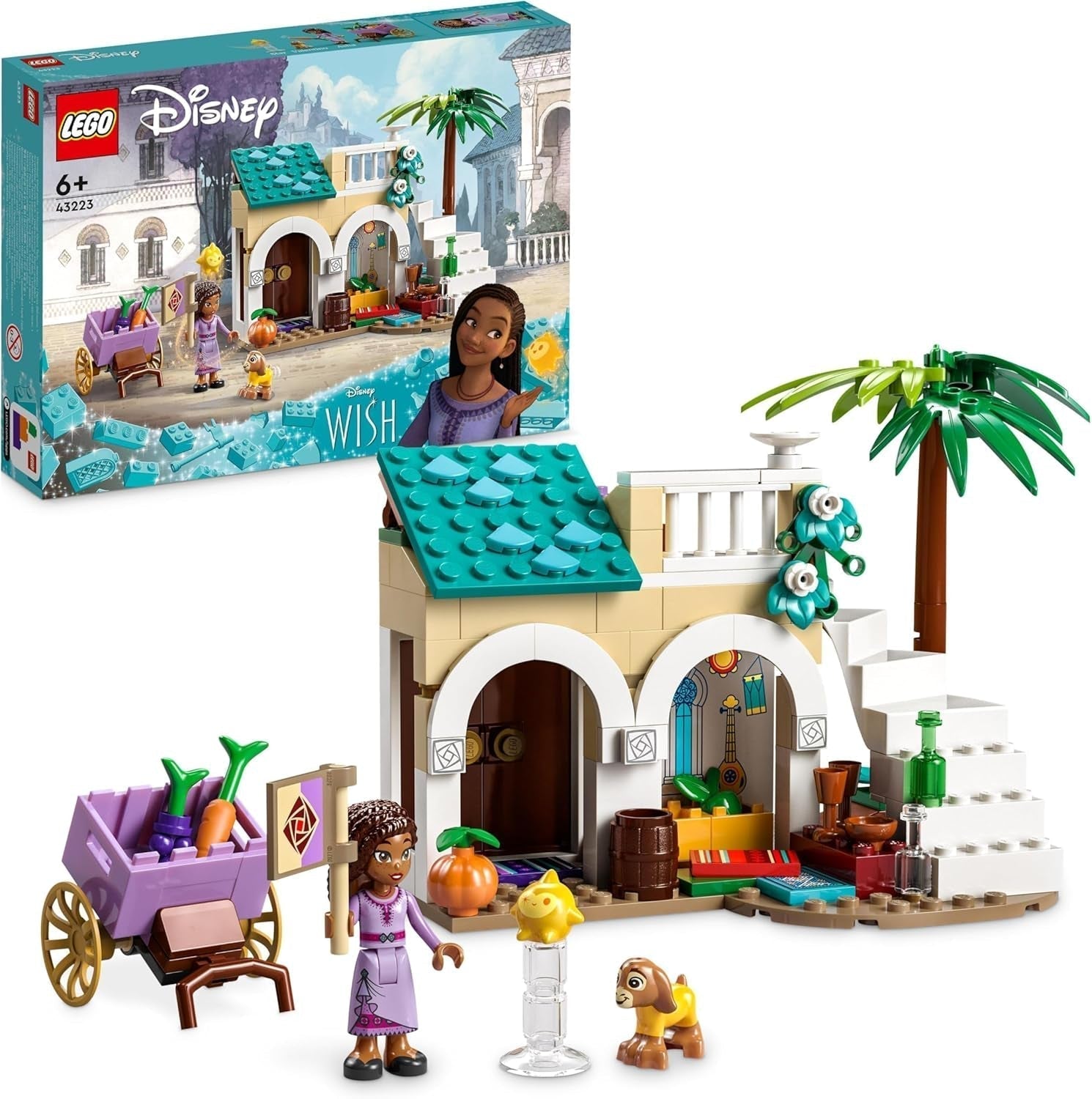 LEGO 43223 Disney Wish Asha v Rosas City, Filmová sada přání s trhem, Minipanenka Asha, Valentino jako kozička a figurky hvězd, Dárek pro děti od 6 let, Stavebnice pro dívky a chlapce Besuche den LEGO-Store Single