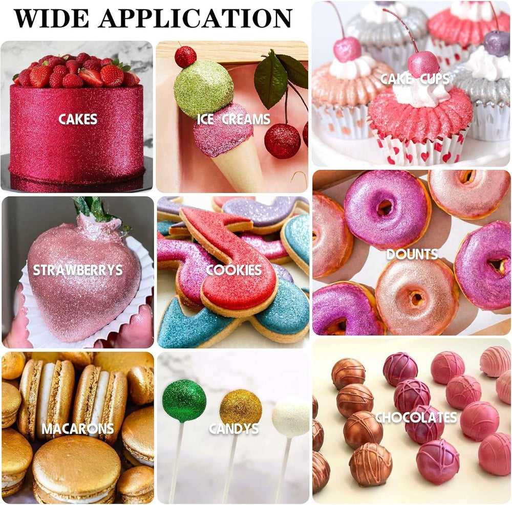 Set spray cu sclipici comestibil - 20 g praf de sclipici alimentar iridescent pentru băuturi, șampanie, prăjituri - colorant alimentar metalic comestibil pentru cocktailuri, vin, lichior, copt, prăjituri