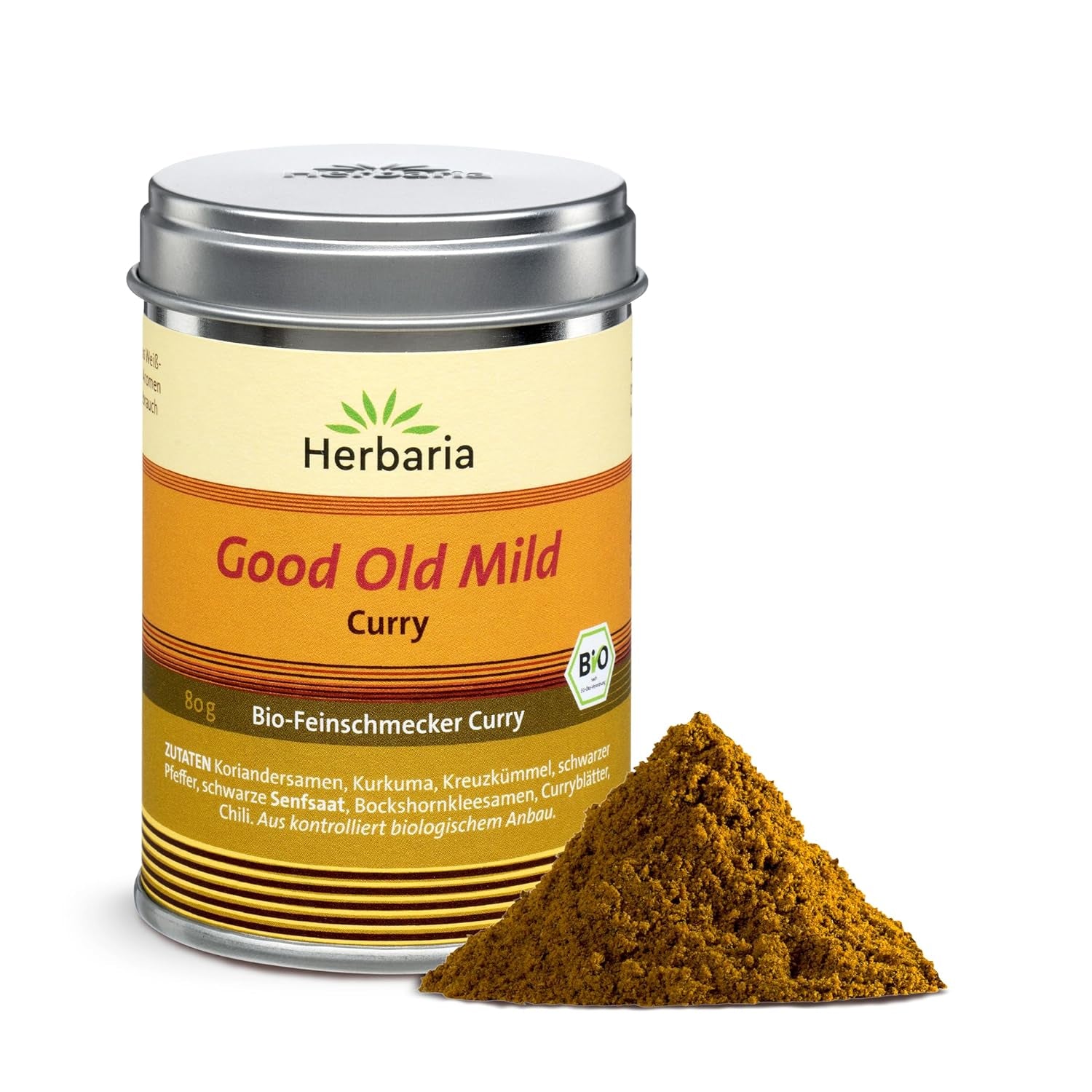 Herbaria Old Good Mild Curry bio 80g M-Dose – Currypulver, Currymischung - Bio-Gewürzmischung für klassische Curry-Spezialitäten z.B. Currywurst - erlesenen Složka v nachhaltiger Aromaschutz-Dose