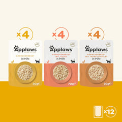 Applaws Hrană umedă naturală pentru pisici, pliculețe, pachet multiplu, selecție de pui în bulion - 12 pliculețe x 70g