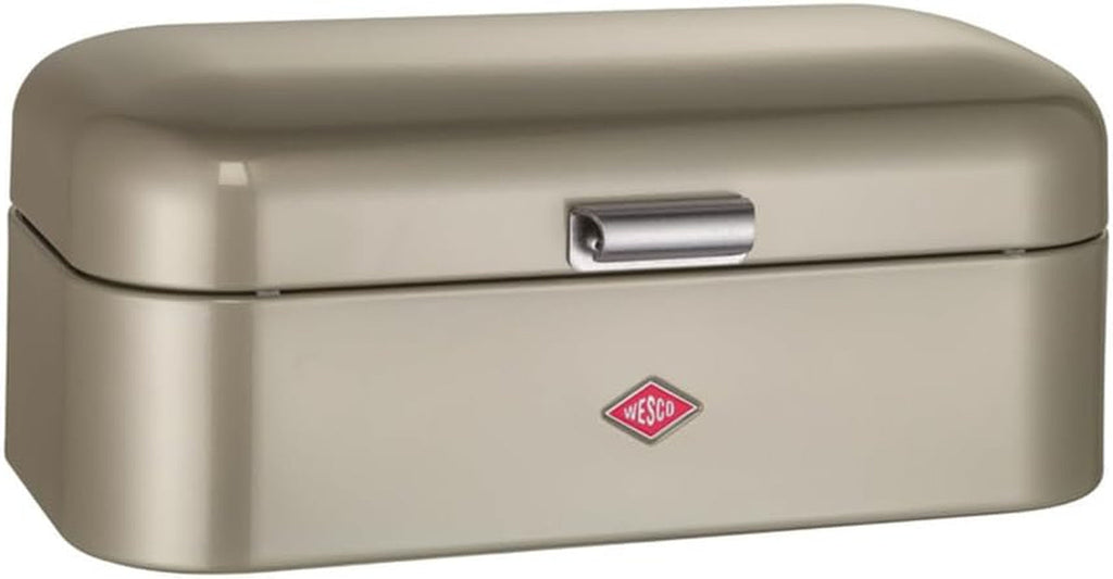 Coș de pâine Wesco Grandy în culoarea negru mat, tablă de oțel acoperită cu pulbere, găuri de ventilație și mâner robust Cutii depozitare alimente Naty Shop Argint de nichel