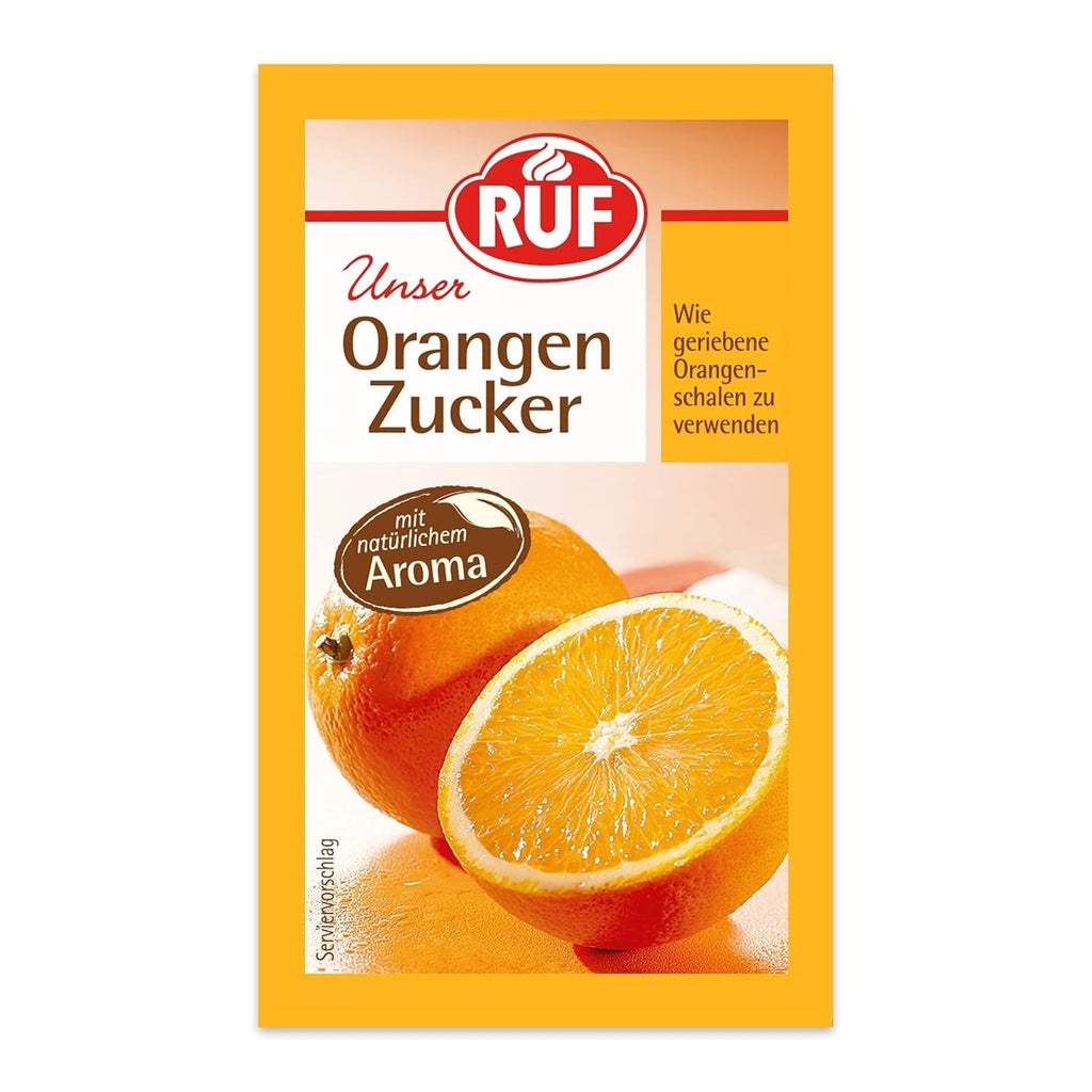 RUF Orangen-Zucker, Aromatisierter Zucker Mit Natürlichem Orangen-Aroma, Wie Geriebene Orangenschalen Zu Verwenden, Glutenfrei, Vegan, 3 X 10G Indulcitori Naty Shop 30 G (1Er Pack) Orange-Zucker