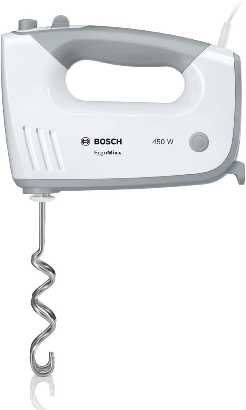 Bosch Hausgeräte Handrührer Ergomixx MFQ36440, 2 Rührbesen, 2 Edelstahl-Nethaken, Pürierstab, Becher, Spülmaschinengeeignet, 5 Stufen plus Turbostufe, 450 W, Weiß Kitchen Naty Shop
