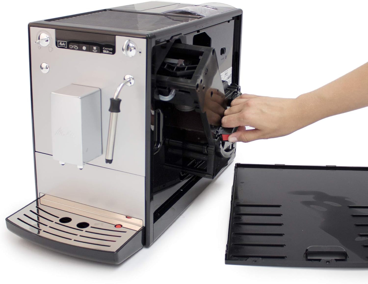 Melitta Solo & Milk - aparat de cafea subțire complet automat cu spumator de lapte, aparat de cafea cu rezervor de apă detașabil, de exemplu cafea sau cappuccino, argintiu