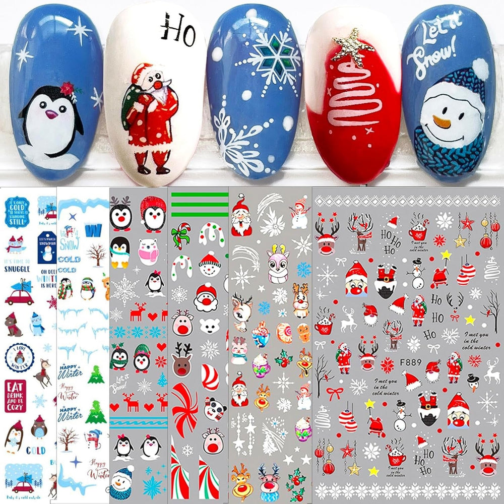10 Blatt Nagelsticker Weihnachten Nagelaufkleber Selbstklebend Bule White Pine Tree Rentier Nail Art Sticker Dekoration Nageldesign Zubehör