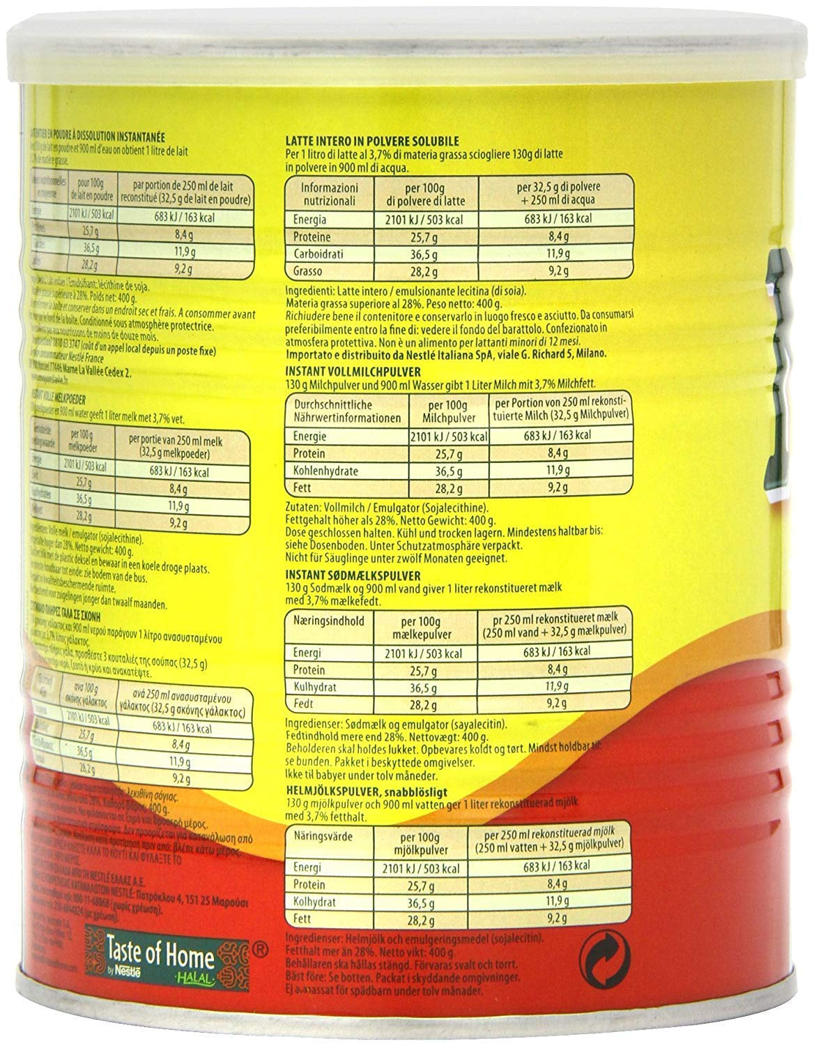 Nestlé Nido Vollmilchpulver – Instant Creme für Kaffee- und Teagetränke mit Vitaminen & Mineralstoffen & Ohne Konservierungsmitteln oder Farben - 400g dávka