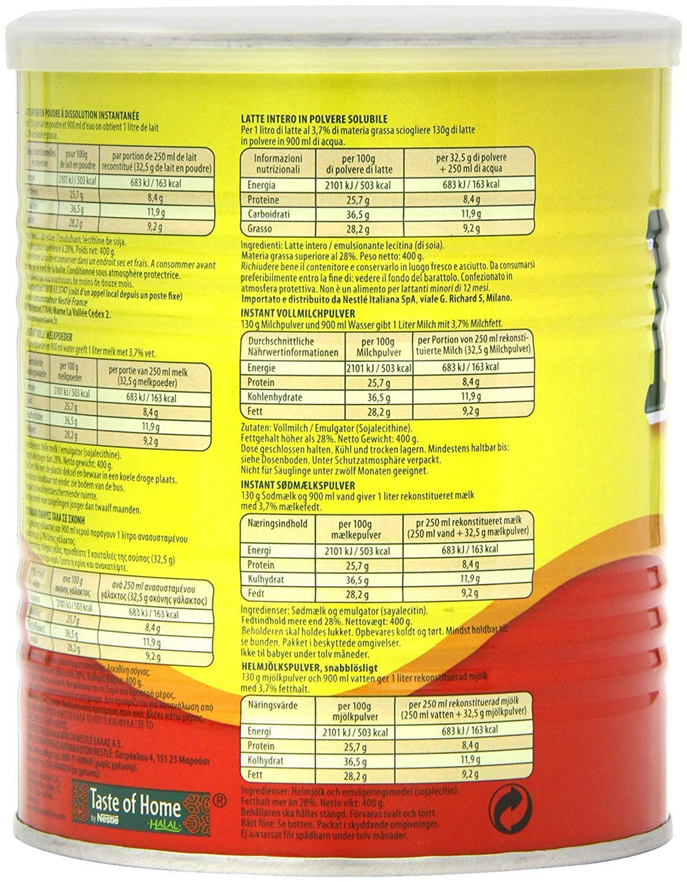 Nestlé Nido Vollmilchpulver – Instant Creme für Kaffee- und Teagetränke mit Vitaminen & Mineralstoffen & Ohne Konservierungsmitteln oder Farben - 400g dávka