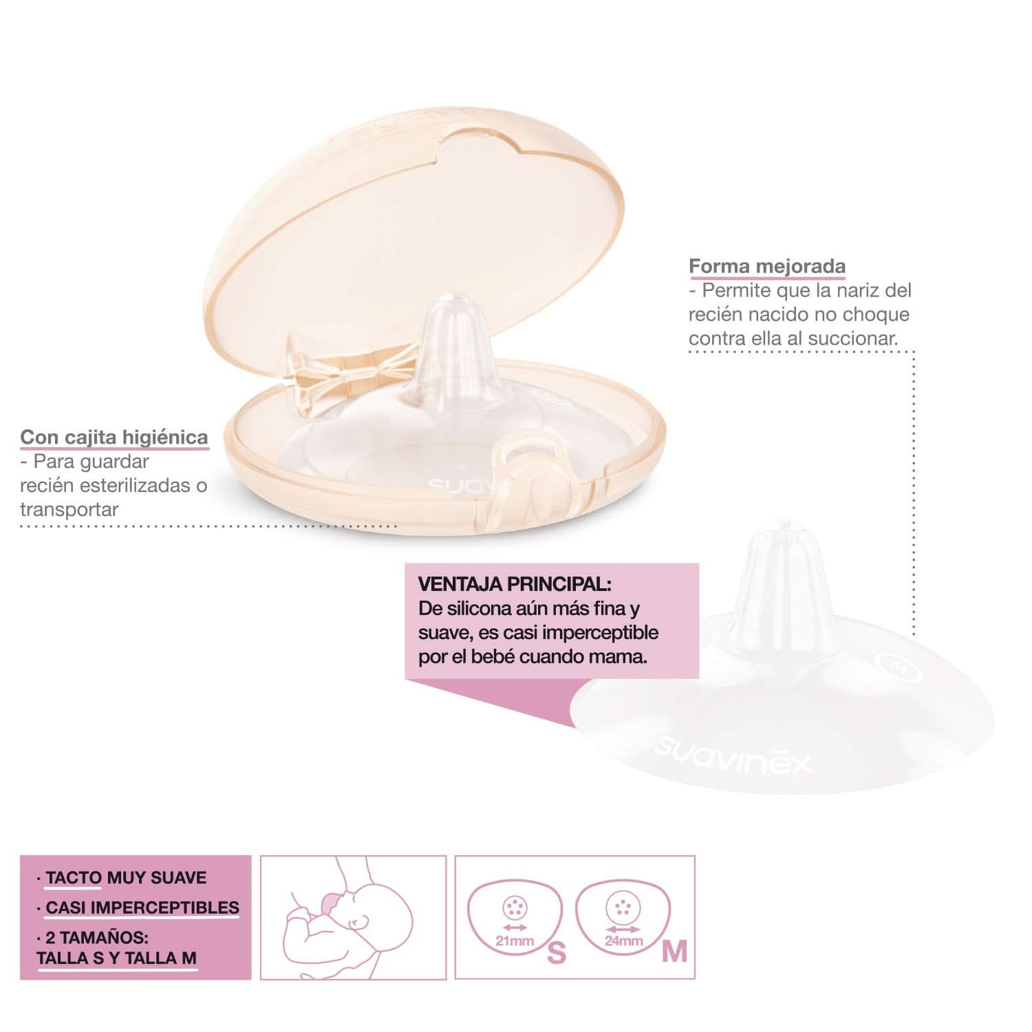 Suavinex Brustpolster Aus Silikon, Größe S, 2 Stück Příslušenství Jídlo a kojení Bebe Naty Shop