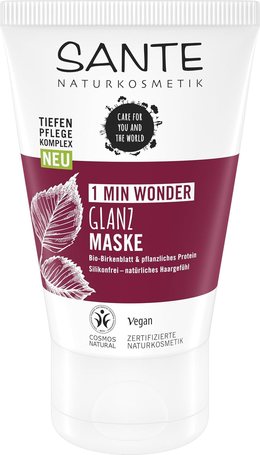 SANTE Naturkosmetik Glossy Shine Mask extract organic de frunze de mesteacăn + complex proteic de 3 ori, mască de păr fără silicon și hidratantă, îngrijire vegană a părului pentru mai multă strălucire și suplețe, 150 ml Masca de par Naty Shop Vechi