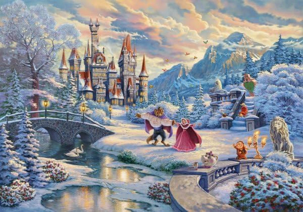 Schmidt Spiele 59671 Thomas Kinkade, Disney, Kráska a zvíře, Kouzelný zimní večer, skládačka 1000 dílků Puzzle Naty Shop