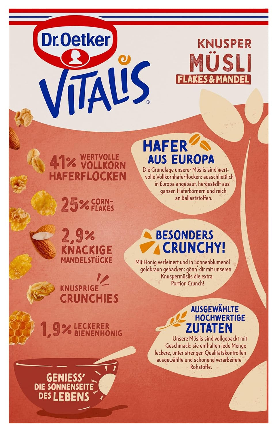 Dr. Oetker Vitalis Crunchy Flakes: Křupavé müsli s kukuřičnými lupínky a kousky mandlí, balení 5 ks (5 x 600 g)