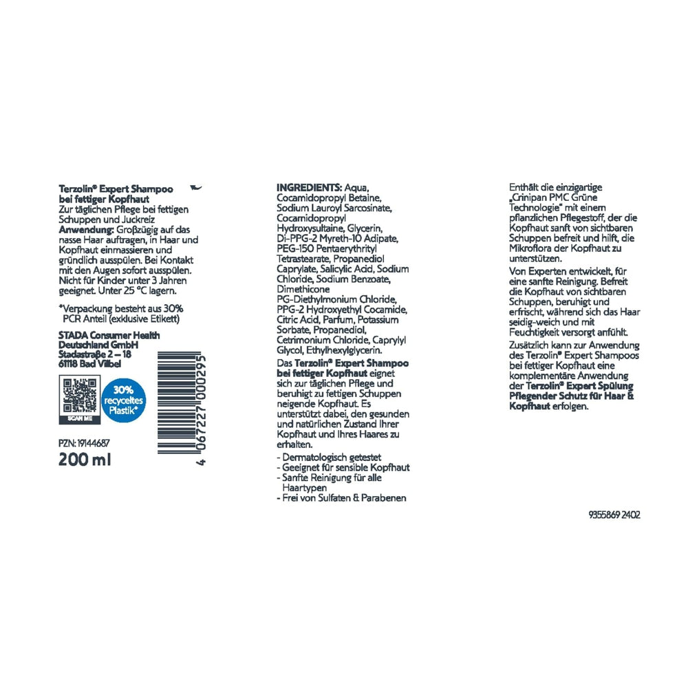 Terzolin Expert Șampon pentru scalp și păr gras, anti-mătreață, 200 ml Duș și baie Terzolin