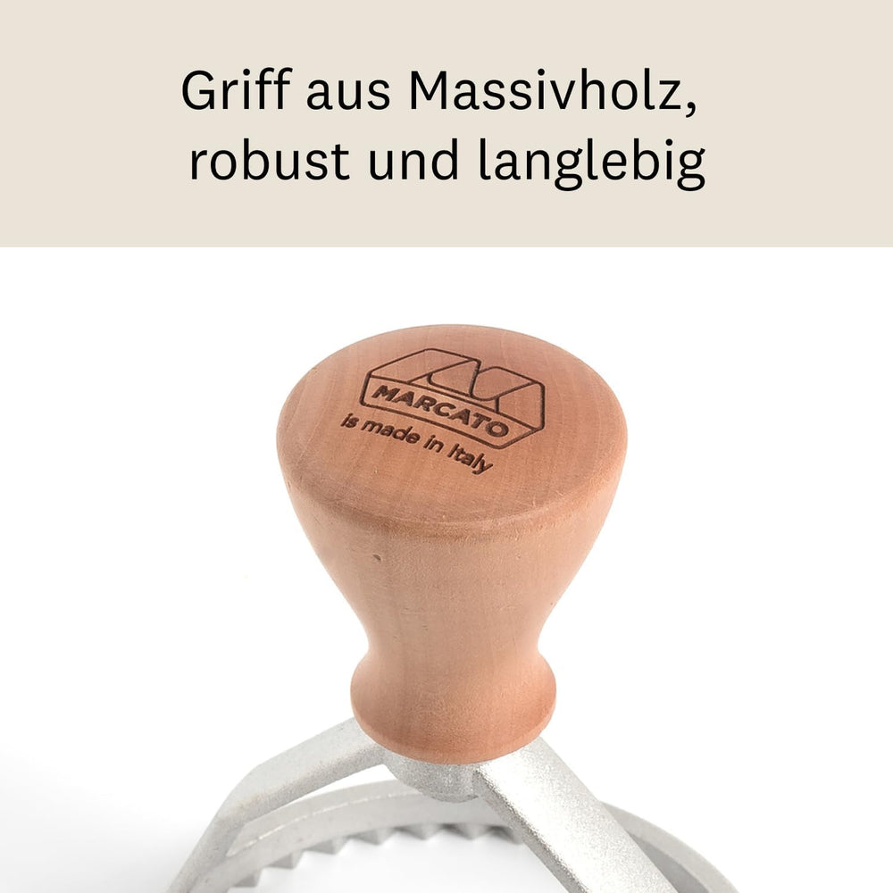 Formatoare de ravioli și fursecuri Marcato, aparat de ravioli, forme de fursecuri, lemn masiv și aluminiu turnat, fabricate în Italia, ștampilă rotundă de 80 mm