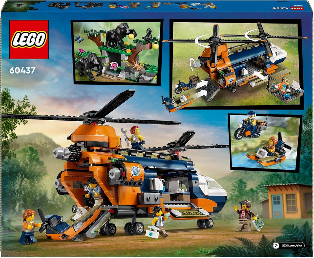 LEGO City Helikoptéra Jungle Explorer, dobrodružná hrací sada pro děti 8+, vánoční nebo narozeninový dárek pro děti, 5 minifigurek a 3 gorily 60437 Stavebnice Besuche den LEGO-Store