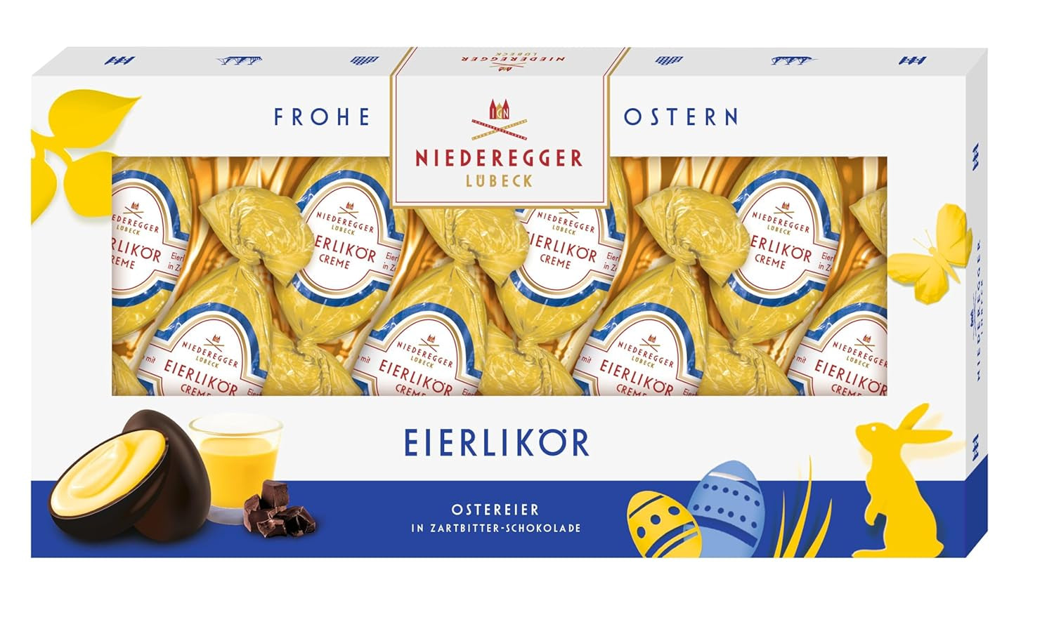 Niederegger | Čokoládová vajíčka | Vaječný likér | 1 x 100 g | Velikonoční vajíčka s vaječným likérem v hořké čokoládě | Velikonoční vajíčka | velikonoční dárek