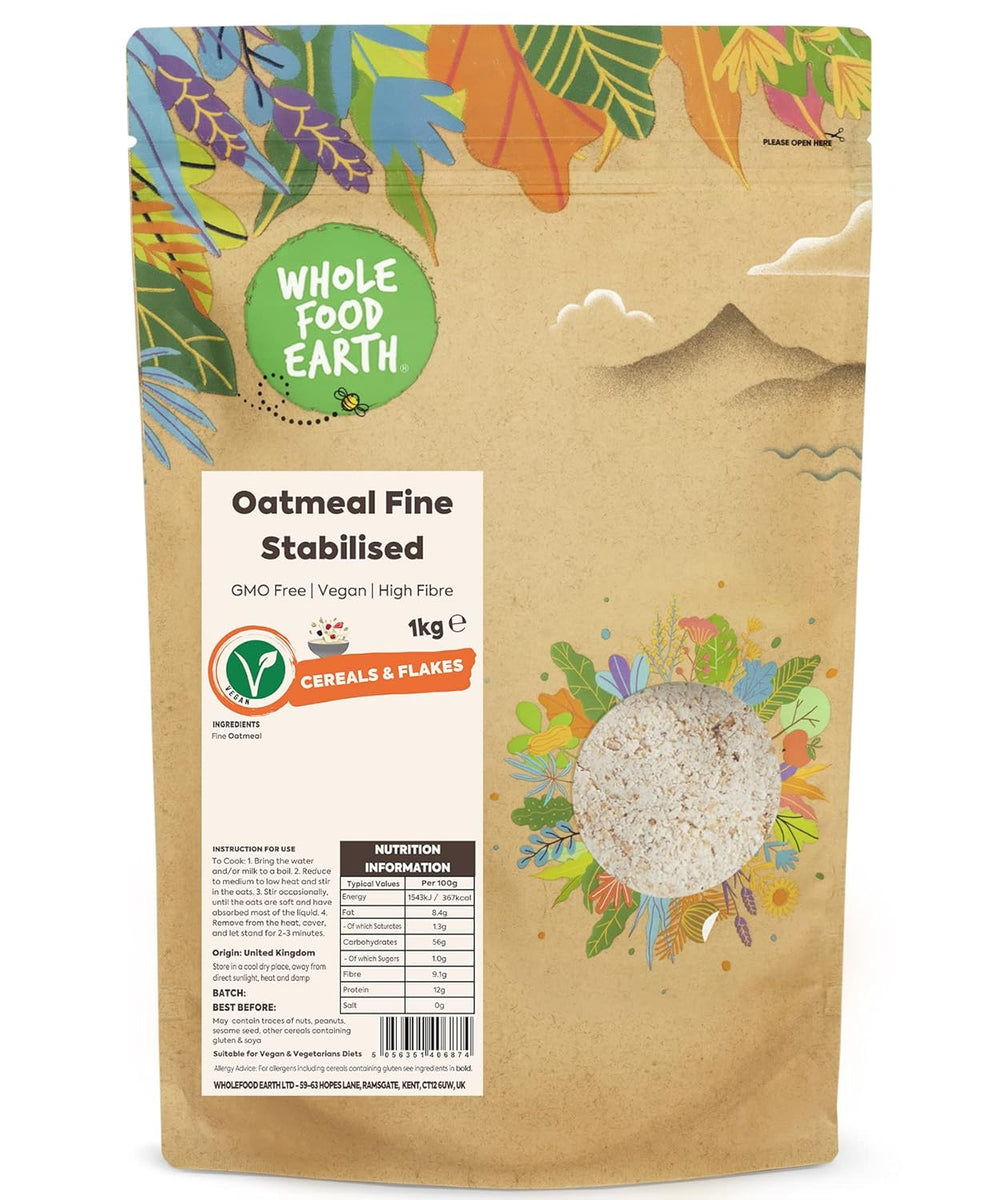 Wholefood Earth Fine Oats - bez GMO - vegan - bez mléčných výrobků - bez přidaného cukru 1 kg
