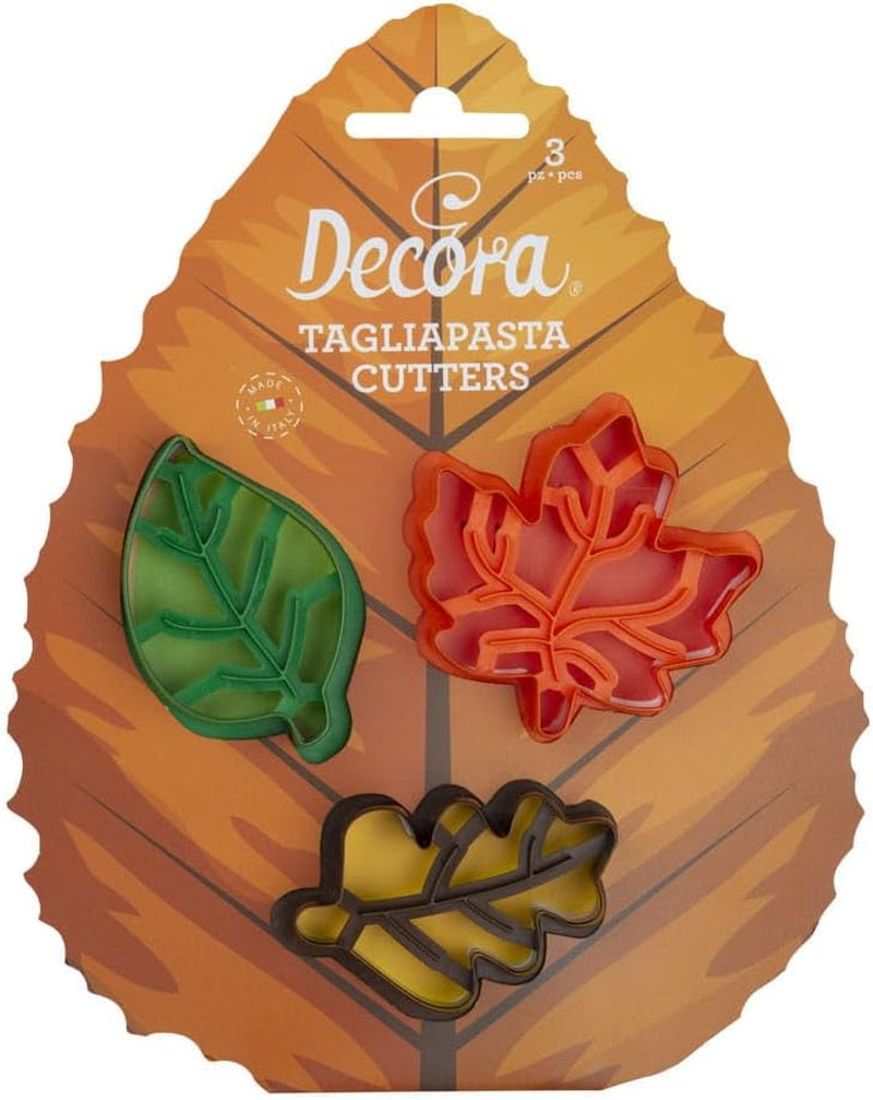 0255165 Forme de biscuiți cu frunze de toamnă, din plastic, setul ideal pentru decorațiuni din pastă de zahăr sau pastă de gumă, fabricate în Italia, design original. Pachet de 3.
