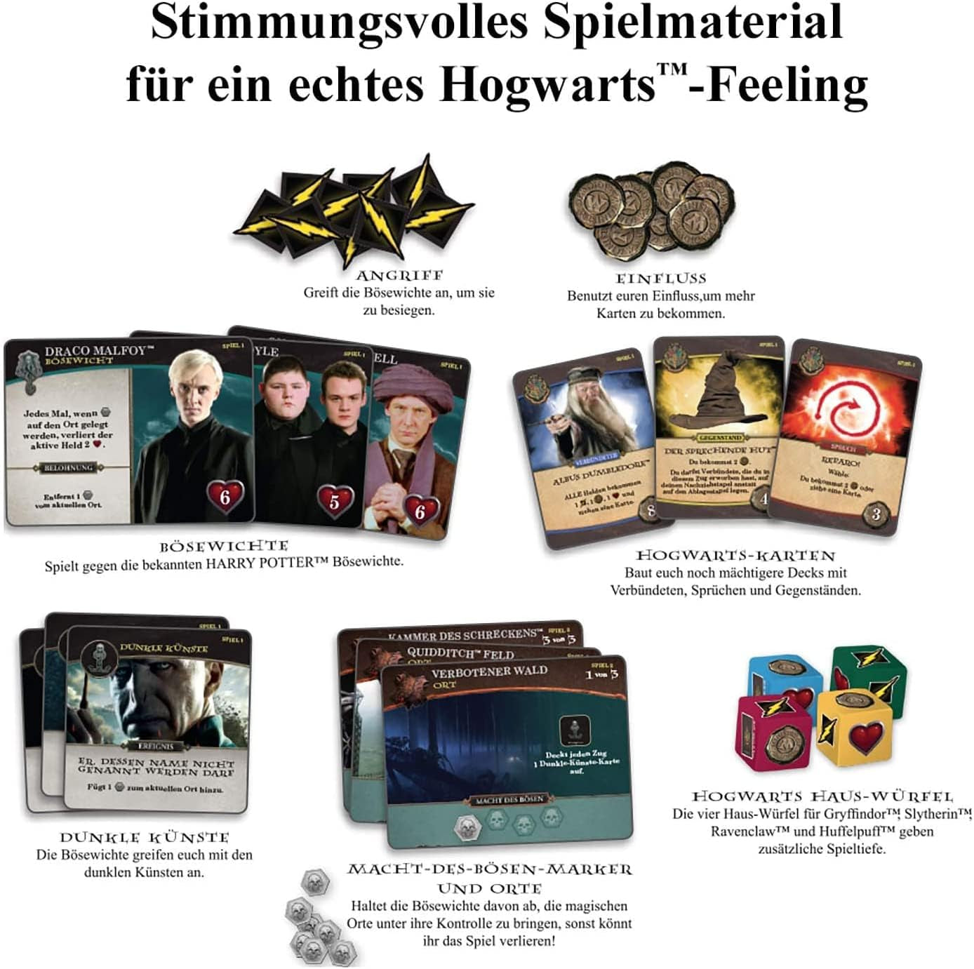 KOSMOS 693398 Harry Potter Battle for Hogwarts - Jocul cooperativ Harry Potter, Joc Harry Potter pentru 2-4 jucători cu vârsta de 11 ani și peste, Bătălia de la Hogwarts în germană, 7 ani școlari