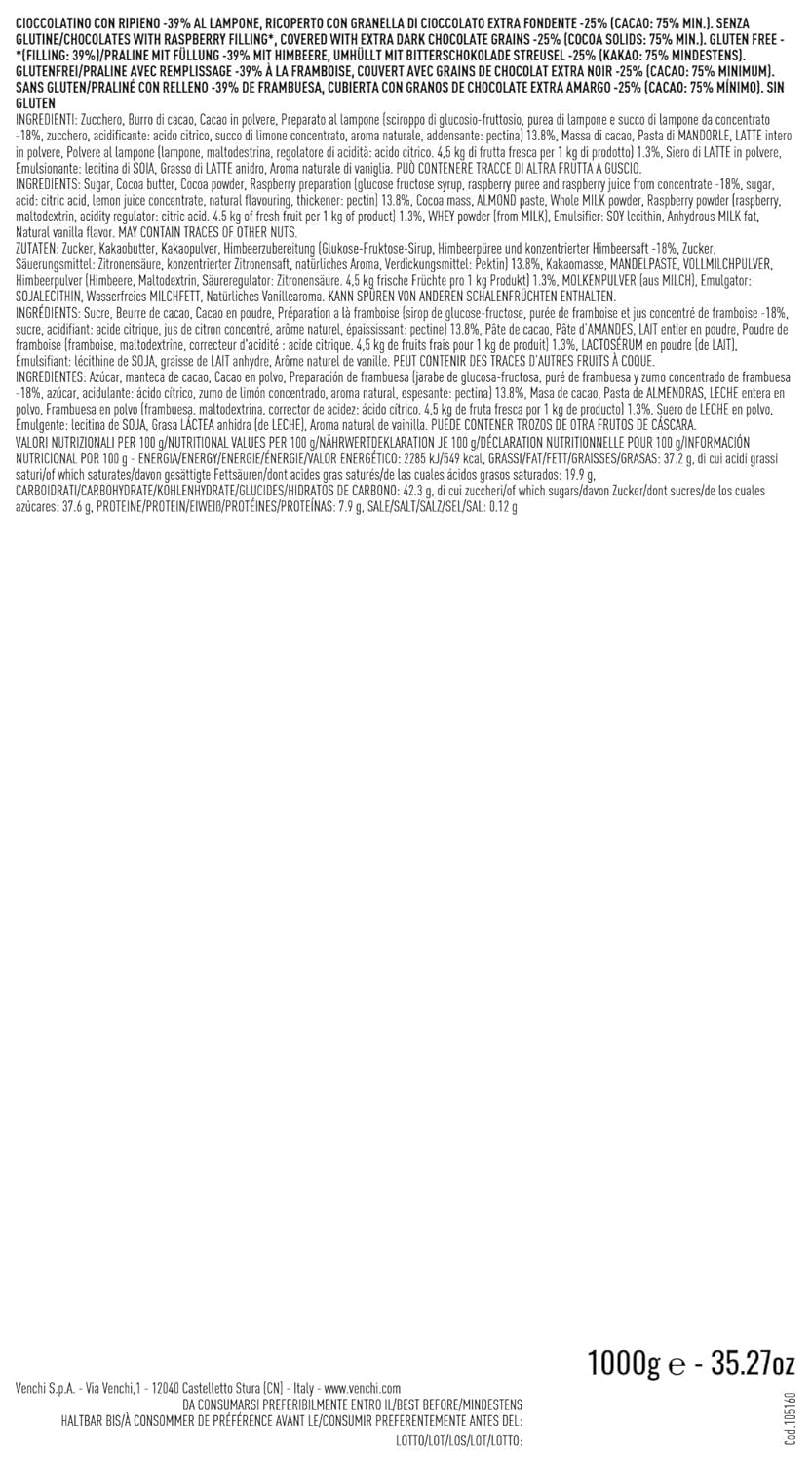 Venchi – Chocoviar Malina, pralinky v sáčku 1 kg, s hořkou čokoládou, bez lepku, bez umělých barviv a bez konzervantů