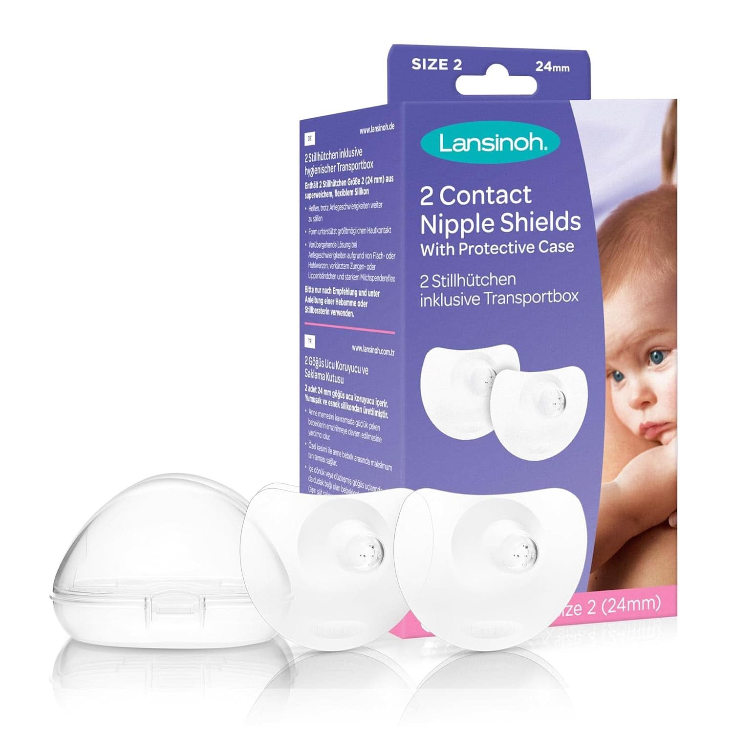 Lansinoh Stillhütchen 24 Mm (Größe 2), 2 Stück Inkl. Úložný box - Angenehmes Tragegefühl - Trotz Anlegeschwierigkeiten Weiter Stillen Příslušenství Jídlo a kojení Bebe Naty Shop