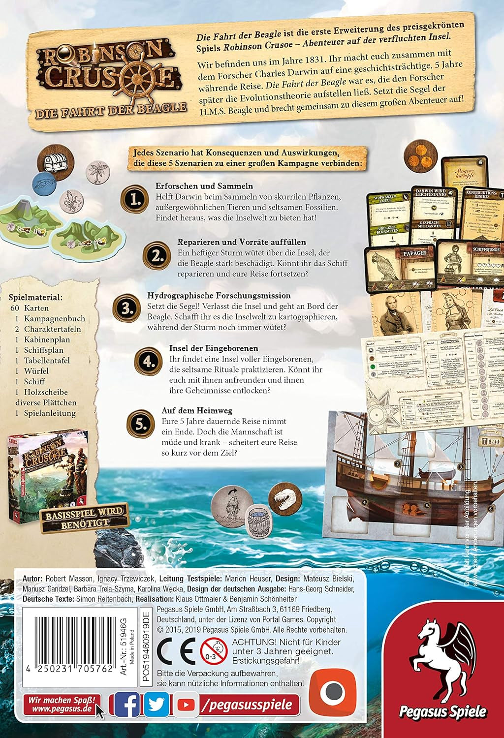 Pegasus Spiele 51946G - Robinson Crusoe Voyage of the Beagle (rozšíření), střední