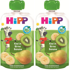 HiPP Bio Quetschie Kiwi v Birne-Banana - Charlie Zebra (8 x 100 g), ab 1 Jahr, 100% Fruchtpüree, bez Zuckerzusatz, vegan, v nejlepší Bio-Qualität (Packung mit 2)