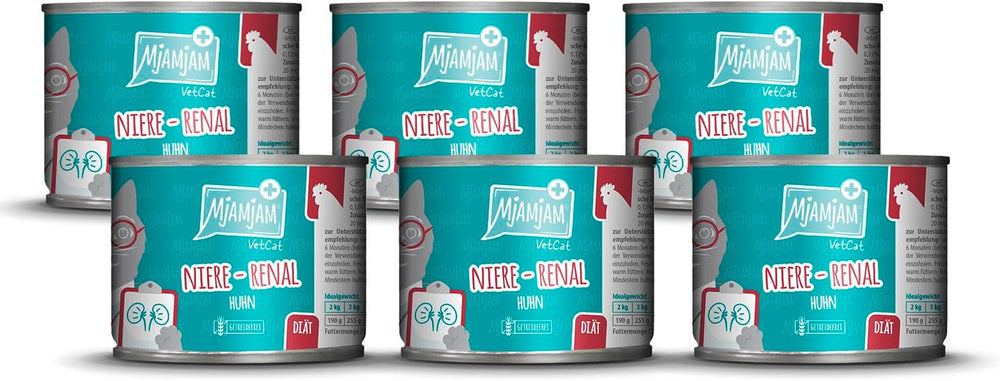 MjAMjAM VetCat - Hrană umedă premium pentru pisici - Dietă - Rinichi - Pui, pachet de 6 (6 x 200g), fără cereale